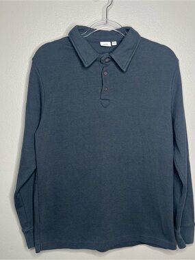 Onia Top Blue Henley Thermal Waffle Knit Long Sleeve Collard Men's Medium